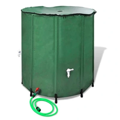 Image of vidaXL Collapsible Rain Water Storage Tank, 750L Capacity, UV Resistant PVC Material, Green, With Netted Filter, Outlet Tap and Accessories