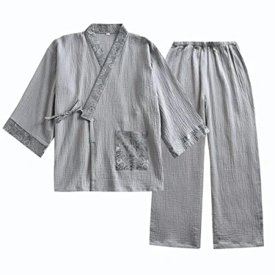 Image of un brand Men&#039;s Japanese Kimono Double Gauze Cotton Pajamas Suit Plus Size Zen Clothing Taoist (Size XL, A4)