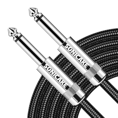 Image of SONICAKE Braided Guitar Cable 6m/20ft Instrument 6.35mm 1/4&quot; Straight Angle to Black