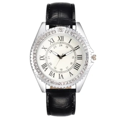 Image of JOATVEE Women&#039;s Watch Glitter Rhinestone Analogue Quartz with Vintage Roman Numerals Scale Leather Strap Wrist Watch, black, Strap.