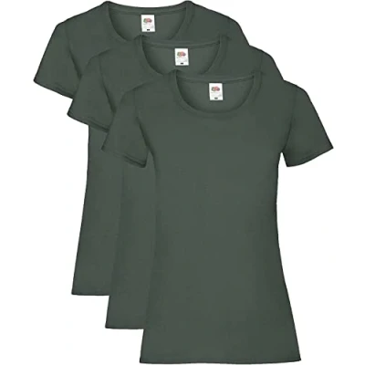 Image of Fruit of the Loom Women&#039;s Valueweight T Shirt 3 Pack, Green (Bottle Green), 10 (Size: S/10)
