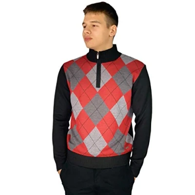 Image of Pierre Cardin Mens New Season Quarter Zip Argyle Knitted Jumper (Style 3 Red, 2XL)