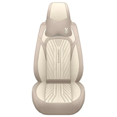 Image of Eunncu Universal Car Seat Covers Waterproof Leather Full Set, Can Protect Front and Rear Seats, To Fit Most Cars, Side Airbag Compatible, Beige Brown