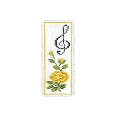 Image of Vervaco Rose and Treble Clef Counted Cross Stitch Bookmark, Multi Colour