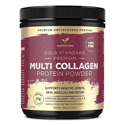 Image of Multi Collagen Protein Powder 500G Unflavoured Types I, II, III, V &amp; X, Hydrolyzed Grass Fed Bovine Wild Caught Fish Free Range Chicken Eggshell Halal