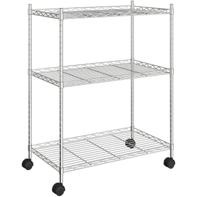 Image of vidaXL 3 Tier Storage Rack with Wheels 60x35x81 cm Chrome 150 kg
