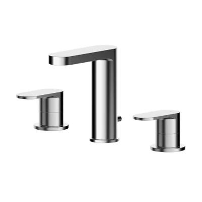 Image of Round Deck Mounted 3 Tap Hole Basin Mixer &amp; Pop Up Waste Chrome