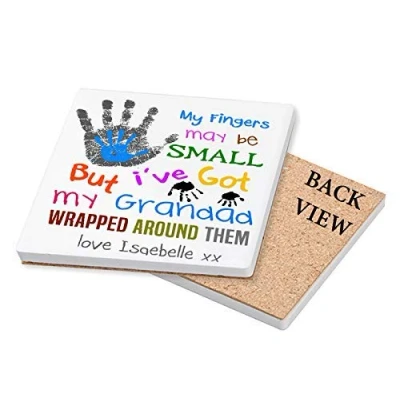 Image of Personalised My Fingers May Be Small But I&#039;ve Got Grandad/Grandma/Any Name Themed Coaster with Different Variations. (Ceramic Coaster)