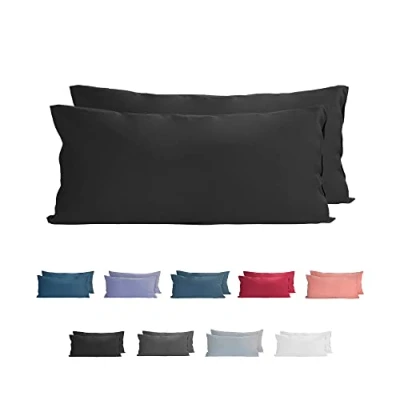 Image of Komfortec 100% Cotton Cushion Covers, Set of 2, 40 x 80 cm, Super Soft Premium Jersey Pillowcase, 150 g/m², Pillow Slip, Black