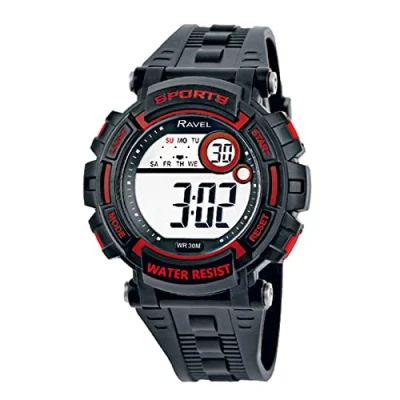 Image of Ravel Mens Round 3ATM Digital Quartz Watch with Light RDG.14.7 Black/Red