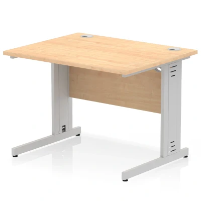 Image of Impulse 1000 x 800mm Straight Desk Maple Top Silver Cable Managed Leg