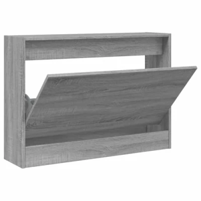 Image of vidaXL Slimline Grey Sonoma Shoe Organizer Cabinet, Engineered Wood, Flip Drawer, 80x21x57 cm Space Efficient Footwear Storage
