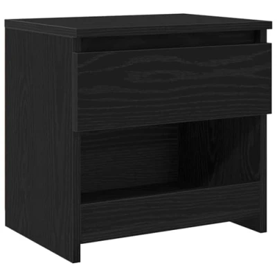 Image of vidaXL Bedside Cabinet Black Oak Engineered Wood 40x30x39 cm Bedroom Furniture Modern Nightstand/Table with Drawer Matte Finish Sleek &amp; Durable Design