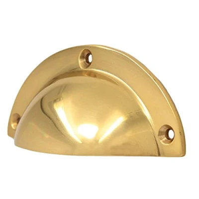 Image of 10x Polished Brass 85mm Kitchen Cupboard Door Cabinet Cup Shell Pull Handle