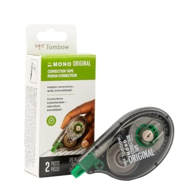 Image of Tombow 68627 MONO Correction Tape, Non Refillable, 1/6 Inch x 394 Inch, White 2/Pack
