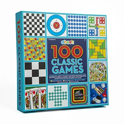 Image of abeec 100 Classic Games Compendium Collection of Family Board includes Ludo, Chess, Draughts and Playing Cards