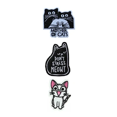 Image of TENNER.LONDON Set of 3 Cats Iron on/Sew On Embroidered Patch Applique Embroidery Motif feline transfer