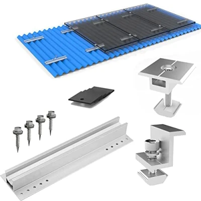 Image of URPIZY Solar Panel Module Aluminum Bracket Rail Trapezoidal Sheet Mounting Rail,30Cm Rail,30/35Mm End Clamp,30/35Mm Middle Clamp,for Rv, Boat, Wall, Caravans, Yacht and Other Off Gird Installation