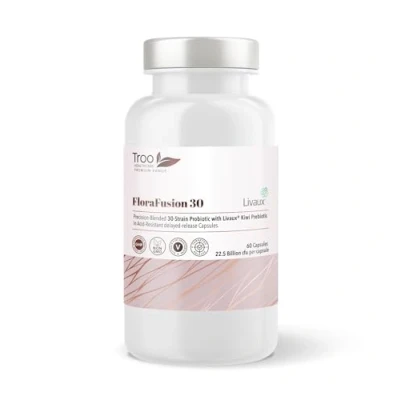 Image of FabFlora Advanced Probiotic and Livaux Prebiotic Active Cultures Supplement 60 Capsules 30 probiotics Strains (22.5 Billion CFU)