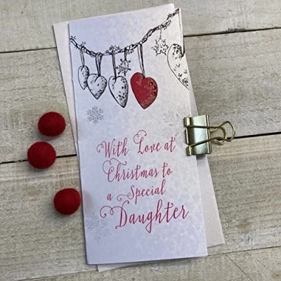 Image of WHITE COTTON CARDS DAUGHTER CHRISTMAS MONEY WALLET HEARTS (WBW50)