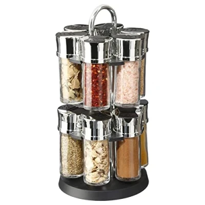 Image of SG Secret de Gourmet Carousel Spice and Herb Display Stand on Rotating 12 Glass Jars with Spices Practical &amp; Design
