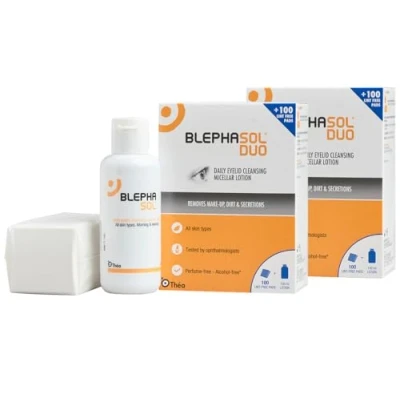 Image of 2 x Blephasol Duo 100 ml Micellar Eyelid Cleansing Lotion with Lint Free Pads Effective and Gentle for Make Up Removal, Inflamed Sensitive Eyelids Soap &amp; Alcohol