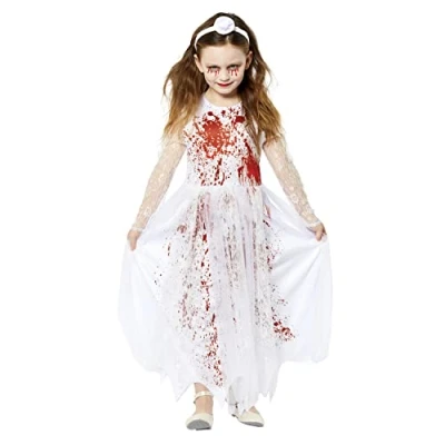 Image of Amscan 9914842 Childs Zombie Bloody Bride Fancy Dress Halloween Costume Girls Kids Prom Queen (12 14 Years)