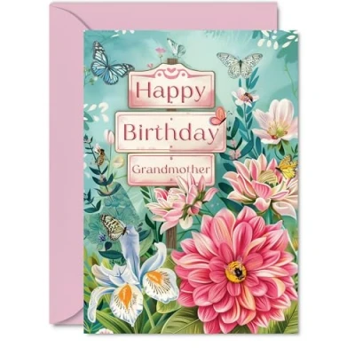 Image of Grandmother Birthday Card Nature Floral Garden Beautiful Happy for from Granddaughter Grandson, 5x7 Inch Female Bday Mothers Day Greeting Cards
