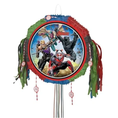 Image of Multicolor Avengers Drum Pull Pop Out Pinata (46cm x 46cm) 1 Piece Perfect for Themed Parties, Birthdays &amp; Interactive Fun