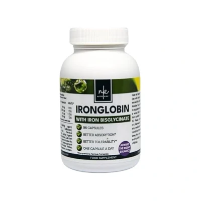 Image of Nutra King Ironglobin 14mg Iron (Ferrous Bysglycinate) Complex Capsules (96 Capsules) High Strength Supplement with Multivitamin Complex, Folic Acid, Vitamin C, B12