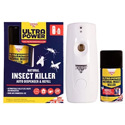 Image of Zero In Ultra Power Natural Insect Killer Dispenser Kit 200 ml Aerosol Automatic &amp; One Shot Bomb, Kills Flies, Cluster Fleas, Bed Bugs Use Homes, Lofts and Outbuildings