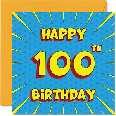 Image of Fun 100th Birthday Cards for Men Woman Comic Book Happy Card Grandma Gran Nan Great Grandad Grandpa Nanny Mum Dad Granny, 145mm x Greeting Cards,