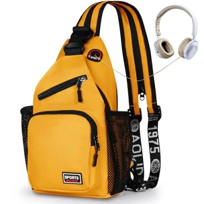 Image of Geestock Crossbody Sling Bag for Men &amp; Women, Convertible Cross Body Shoulder Backpack with Adjustable Strap, Waterproof Lightweight Chest Casual Daypack Hiking, Cycling,Travel Yellow