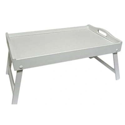 Image of Bed Tray Wooden Lap Breakfast in Serving with Folding Legs Table Mate Wipe (White)