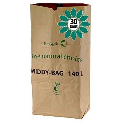 Image of 140 Litre x 30 Paper Compostable Wheelie Bin Liners Biodegradable Sacks/Liners Bioliner Eco Sack Bags with All Green Composting Guide