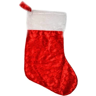 Image of SHATCHI Large Traditional Father Christmas Deluxe Santa Stocking Velvet Fluffy Plush Sack for Kids Gift Bags Xmas Holiday Hanging Decorations 20X48CM, Red/White, 12pcs