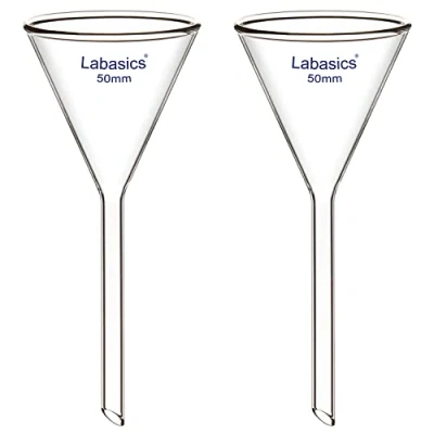 Image of Labasics 2 Pack Glass Heavy Wall Funnel Borosilicate Funnel, Short Stem 50 mm Diameter, Length