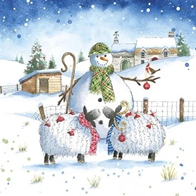 Image of The Great British Card Company Paper House Pack of 6 Artistic Charity Christmas Cards &#039;Snowman and Sheep&#039; 1 Lovely Design, Multi, ‎146 x 146 14mm