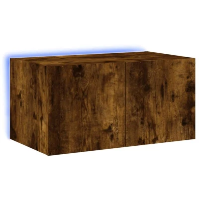 Image of vidaXL TV Wall Cabinet with LED Lights Smoked Oak 60x35x31 cm