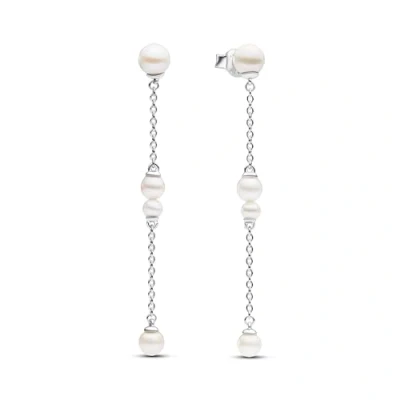 Image of Pandora Timeless Sterling silver drop earrings with white treated freshwater cultured pearl