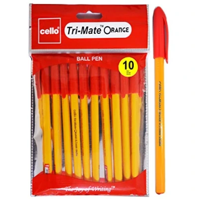 Image of Cello Tri Mate Orange Ballpoint Pens Medium Point Biro (Red, Pack of 10)