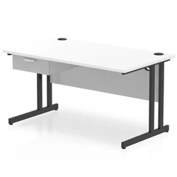 Image of Impulse 1400x800 Desk Cantilever Leg White/Black 1x1 Drawer Fixed Ped