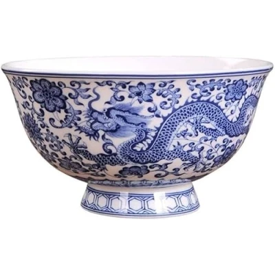 Image of Serving bowls,Cereal bowls, Ceramic Bowl* Chinese Ancient Palace Style Porcelain Rice Bowl,Porridge Bowl,Soup Bowl15.6cm 6.14in Blue White Bowl Dragon Pattern Household Bone China (Size
