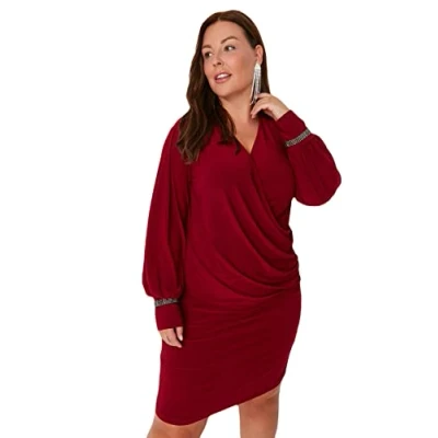 Image of Trendyol Plus Size Dress Burgundy Double Breasted