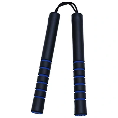 Image of Playwell Deluxe Foam Rubber Safety Training Nunchucks With Cord Black W/Blue Grips E128