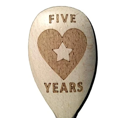 Image of FastCraft 5th ANNIVERSARY WOOD GIFT WOODEN BAKING SPOON FIVE 5 YEARS MARRIED PRESENT