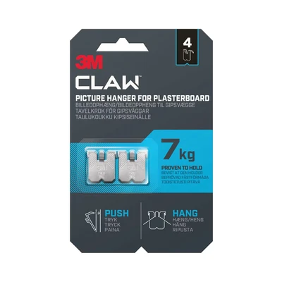Image of 3M CLAW Picture Hooks for Hanging Paintings on Plaster Walls, 2 Maximum Weight Tested up to 7 kg Ideal Attaching Heavy Objects, Mirrors, Home Decor, No Tools