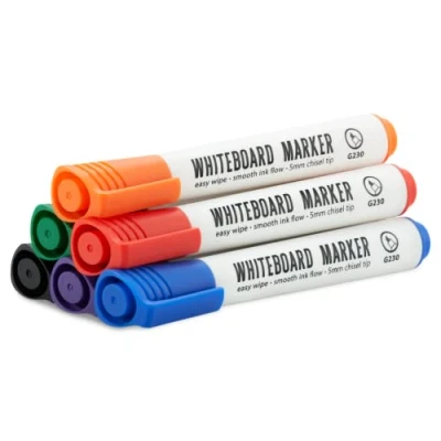 Image of Magnetic Innovations Pack of 6 Coloured Dry Wipe Whiteboard Marker Pens Chisel Point
