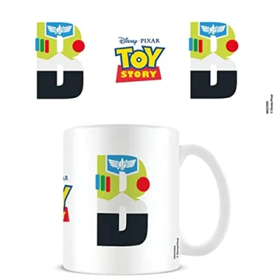 Image of Disney Alphabet Personalised Mug (B for Buzz Lightyear Design) 11oz Ceramic Coffee in Presentation Gift Box Official Merchandise, Blue,white