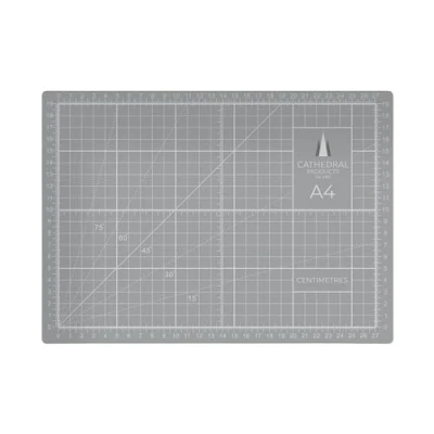 Image of Cathedral Products A4 Double Sided Self Healing Cutting Mat 3mm Thick Metric and Imperial Grids Grey